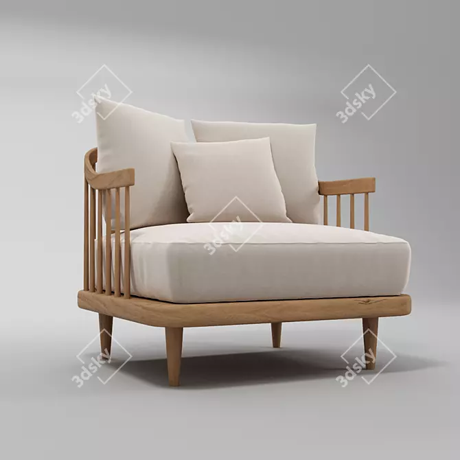 Versatile Wood and Fabric Armchair 3D model image 1