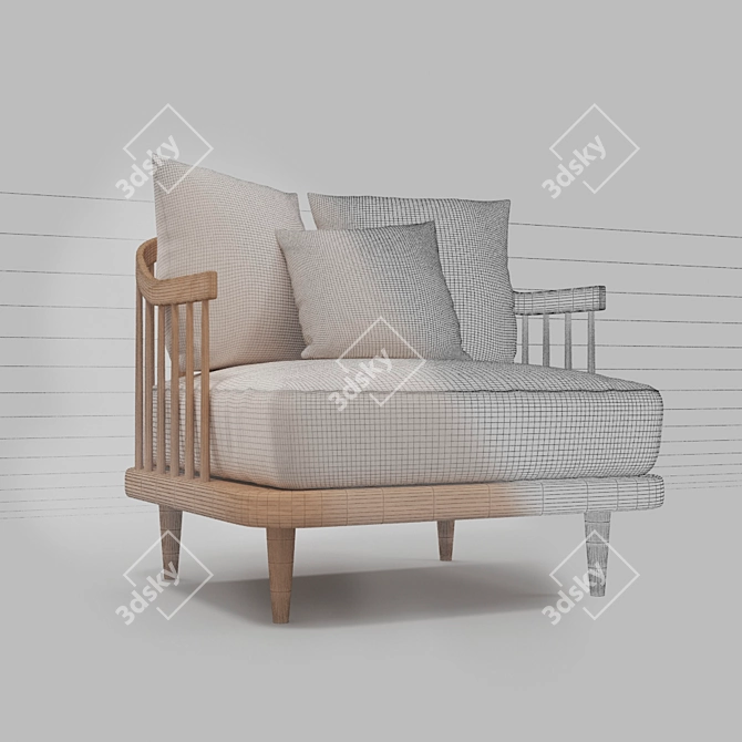 Versatile Wood and Fabric Armchair 3D model image 2