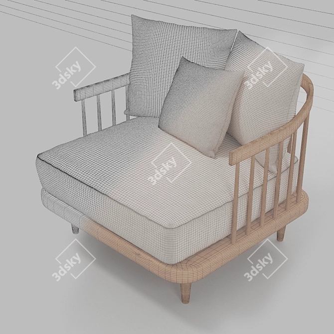 Versatile Wood and Fabric Armchair 3D model image 4