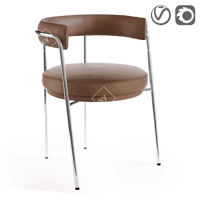 Vintage Chrome Leather Dining Armchair 3D model image 1