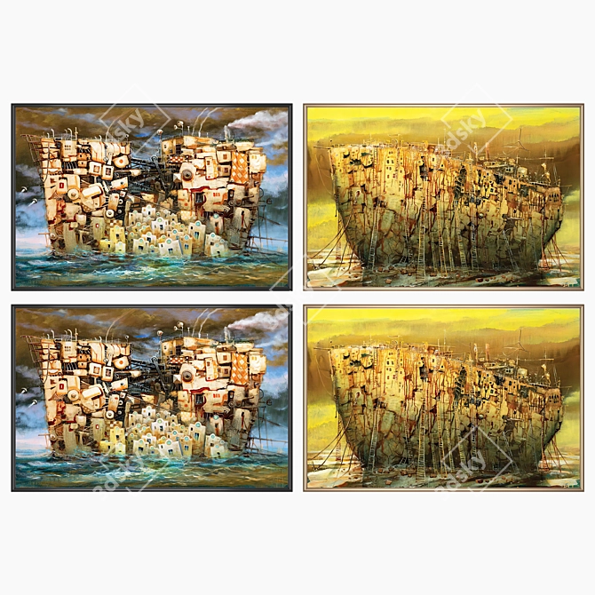 Modern Wall Art Set with Multiple Frames 3D model image 2