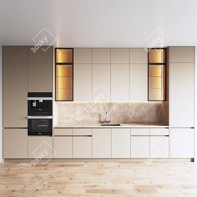 Modern Kitchen Set: Gas Hob, Oven, Coffee Machine, Sink, Hood 3D model image 3