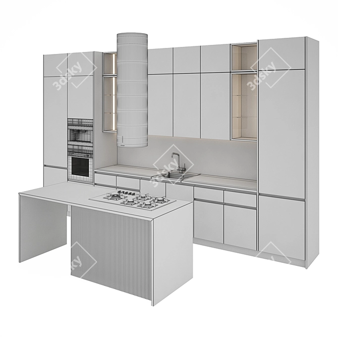 Modern Kitchen Set: Gas Hob, Oven, Coffee Machine, Sink, Hood 3D model image 6