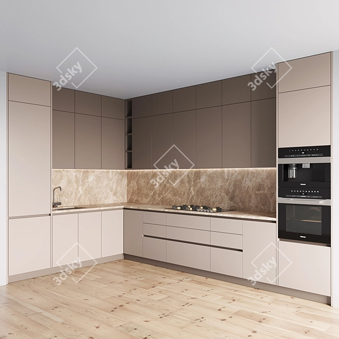 Sleek Kitchen Set: Gas Hob, Oven, Coffee machine 3D model image 1