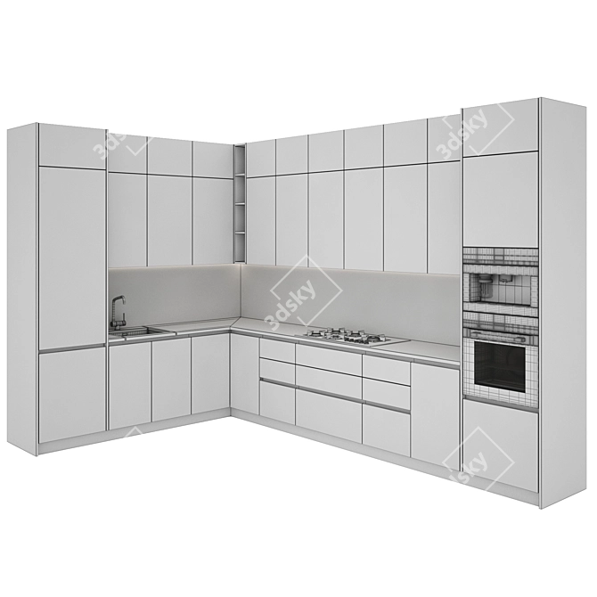 Sleek Kitchen Set: Gas Hob, Oven, Coffee machine 3D model image 5