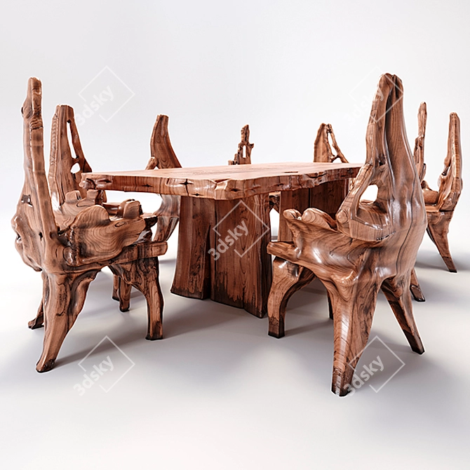 Indonesian Handmade Woodstone Dining Set 3D model image 9