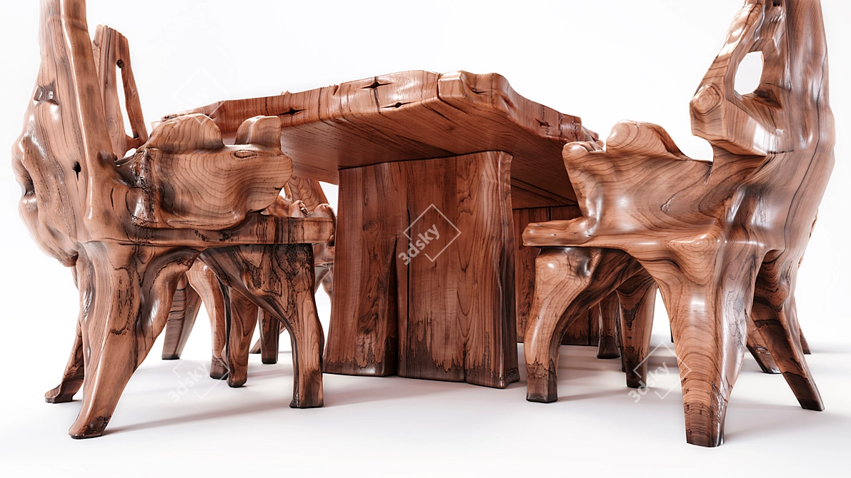 Indonesian Handmade Woodstone Dining Set 3D model image 10