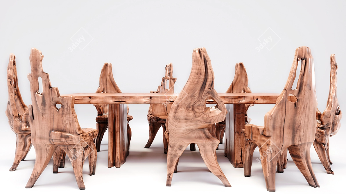 Indonesian Handmade Woodstone Dining Set 3D model image 11