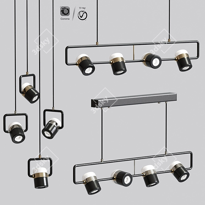 Sleek Linear Pendant Lights 3D model image 1