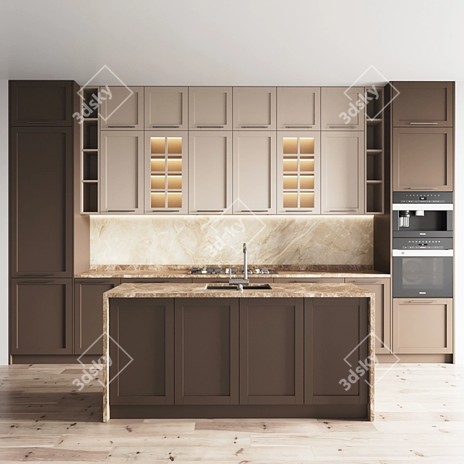 Modern Kitchen Set: Gas Hob, Oven, Coffee Machine, Sink, Hood 3D model image 1