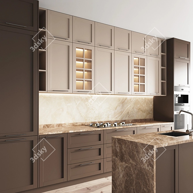 Modern Kitchen Set: Gas Hob, Oven, Coffee Machine, Sink, Hood 3D model image 2