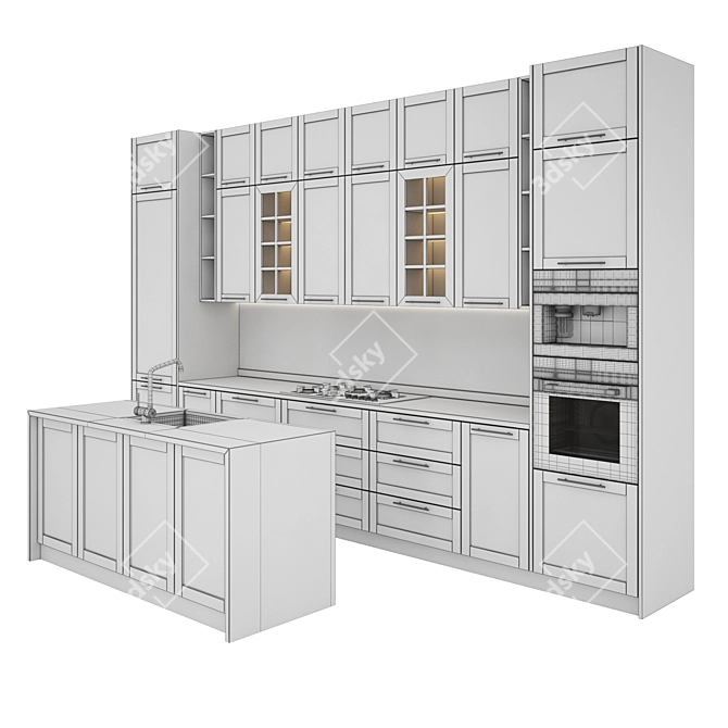 Modern Kitchen Set: Gas Hob, Oven, Coffee Machine, Sink, Hood 3D model image 6