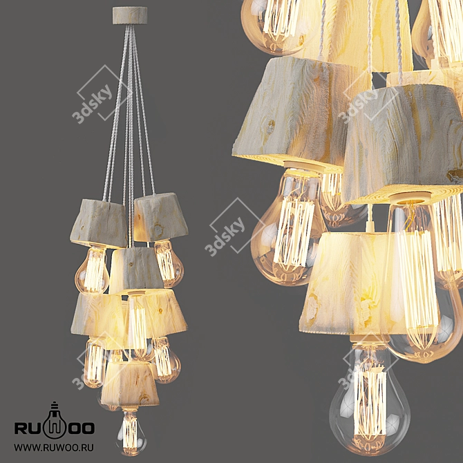 Vintage White Wooden Pendant Light 3D model image 1