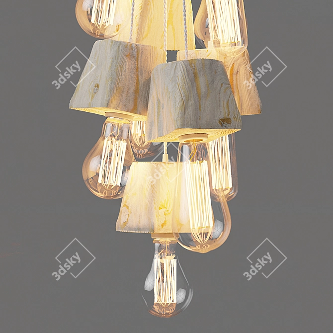 Vintage White Wooden Pendant Light 3D model image 2