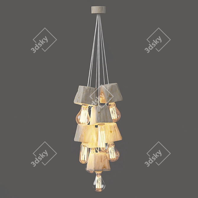 Vintage White Wooden Pendant Light 3D model image 3