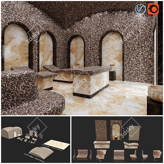 Luxury Hamam Spa Set 3D model image 1