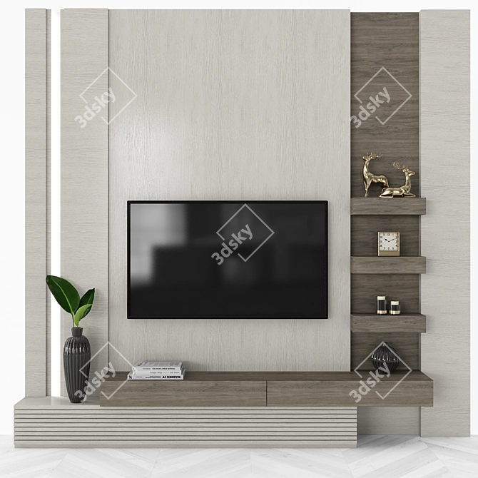 Sleek TV Wall Set with 55" Screen 3D model image 1