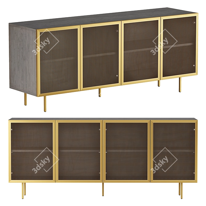 Brass Wire Mesh Credenza - Modern and Stylish 3D model image 1