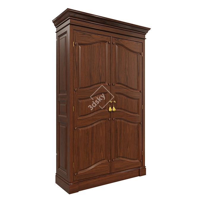 Rustic Wooden Wardrobe 3D model image 3