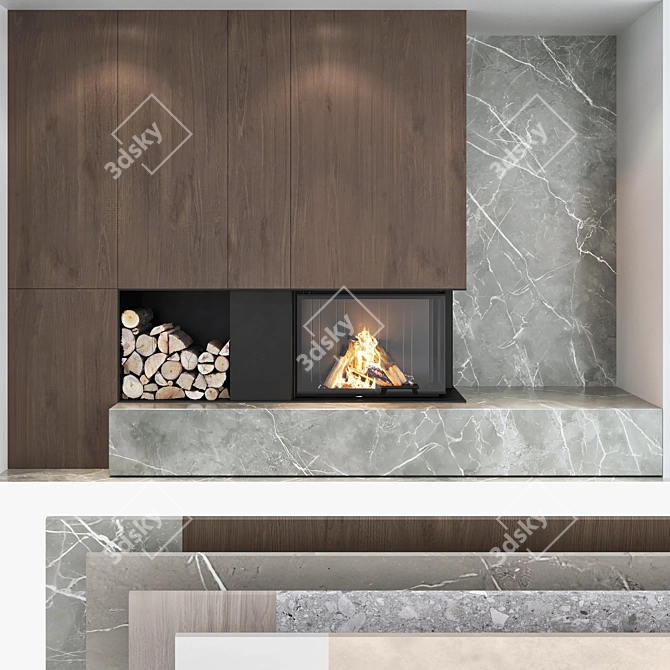 Impressive Fireplace Wall Set 3D model image 8