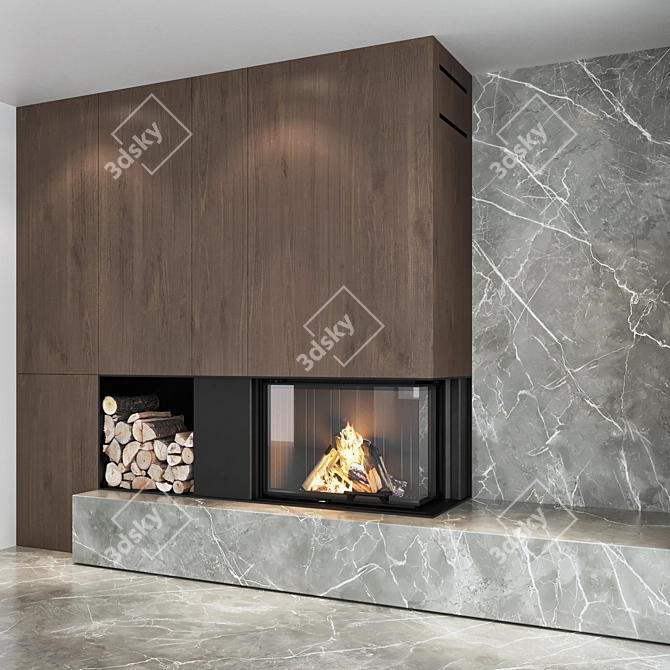 Impressive Fireplace Wall Set 3D model image 12