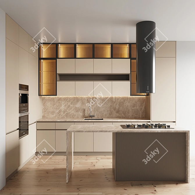 Modern Kitchen 081: Gas Hob, Oven, Coffee Machine 3D model image 1