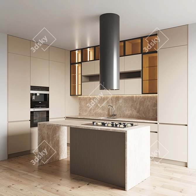 Modern Kitchen 081: Gas Hob, Oven, Coffee Machine 3D model image 2