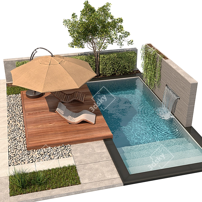 Luxury Oasis: Pool, Plants, & Furniture 3D model image 1