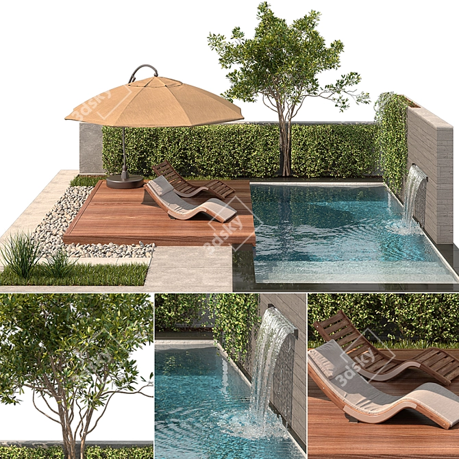 Luxury Oasis: Pool, Plants, & Furniture 3D model image 2