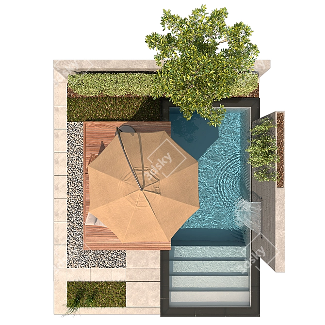 Luxury Oasis: Pool, Plants, & Furniture 3D model image 3