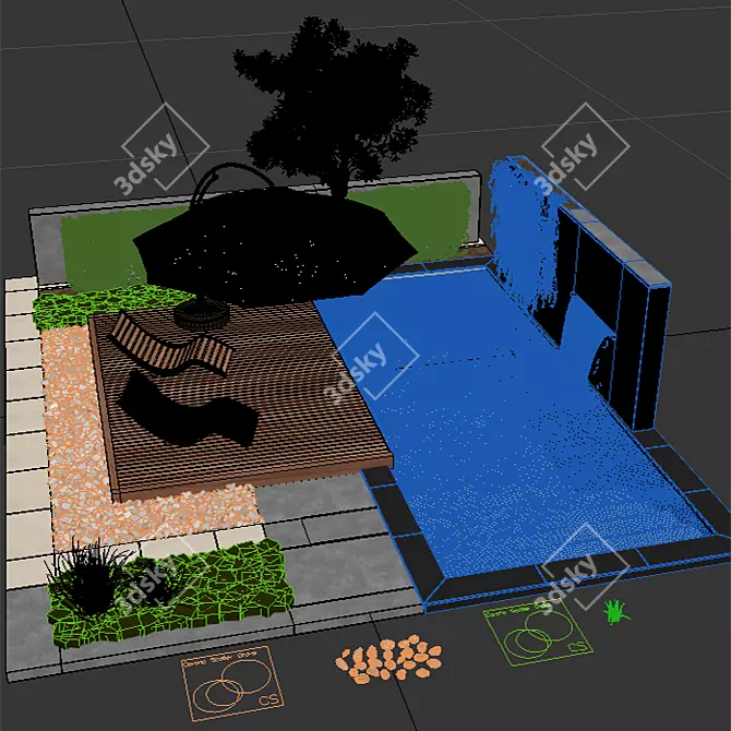 Luxury Oasis: Pool, Plants, & Furniture 3D model image 14