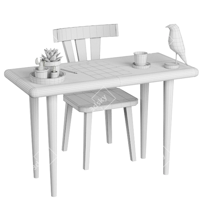 Wooden Table Set: Stylish and Functional 3D model image 3