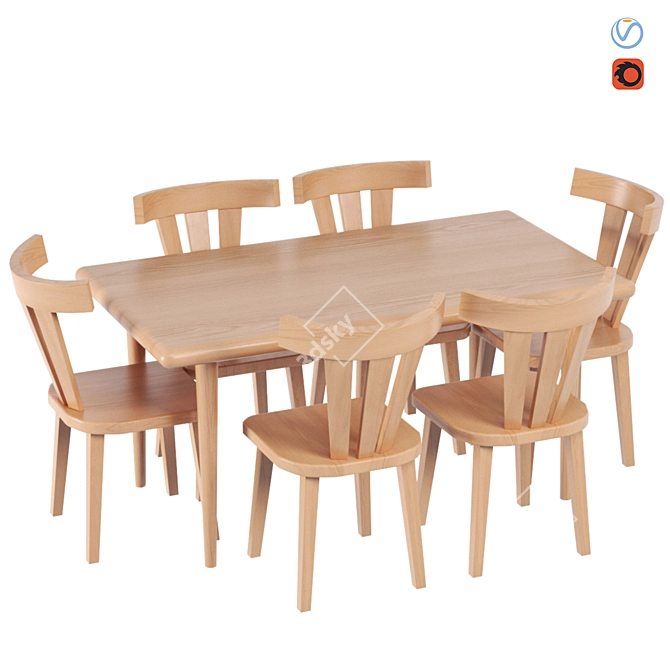 Wooden Table Set: Stylish and Functional 3D model image 4