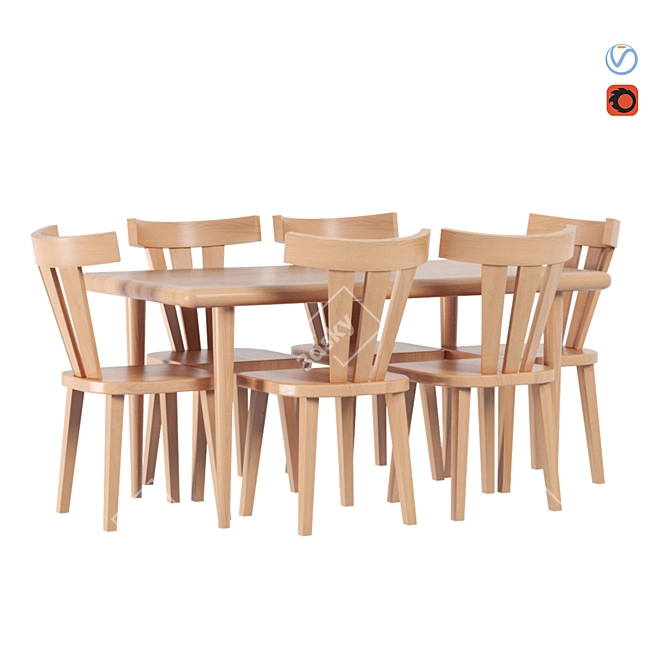 Wooden Table Set: Stylish and Functional 3D model image 5