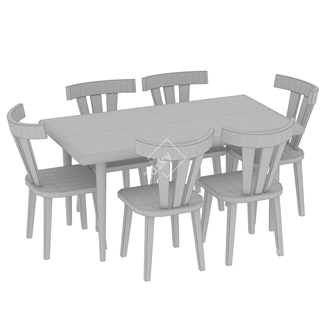 Wooden Table Set: Stylish and Functional 3D model image 7