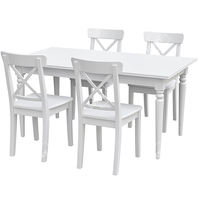 Ingatorp & Ingolf Ikea - Expandable White Dining Table and Chair Set 3D model image 1