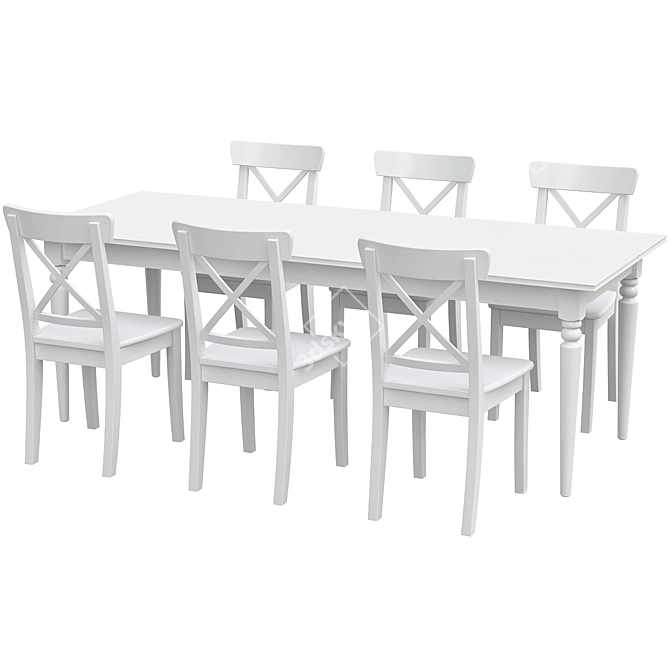 Ingatorp & Ingolf Ikea - Expandable White Dining Table and Chair Set 3D model image 2