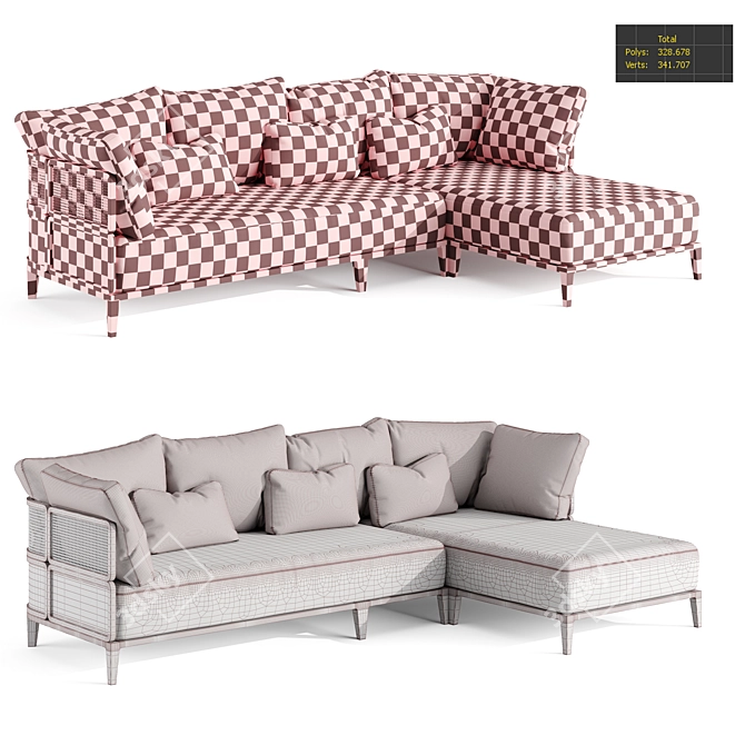 Elegant Promenade L-Shaped Sofa 3D model image 2