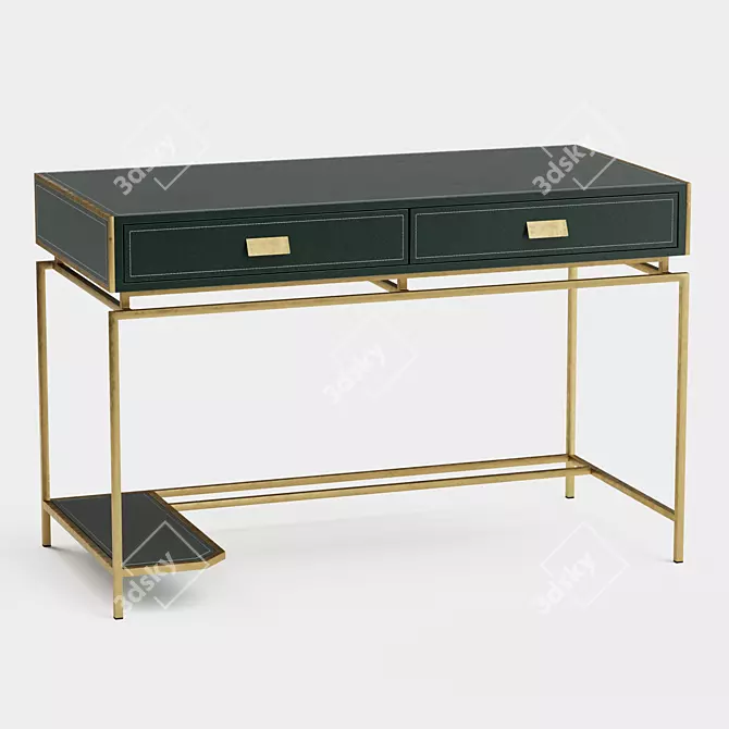 Golden Steel Work Table with Drawers and Computer Shelf 3D model image 1