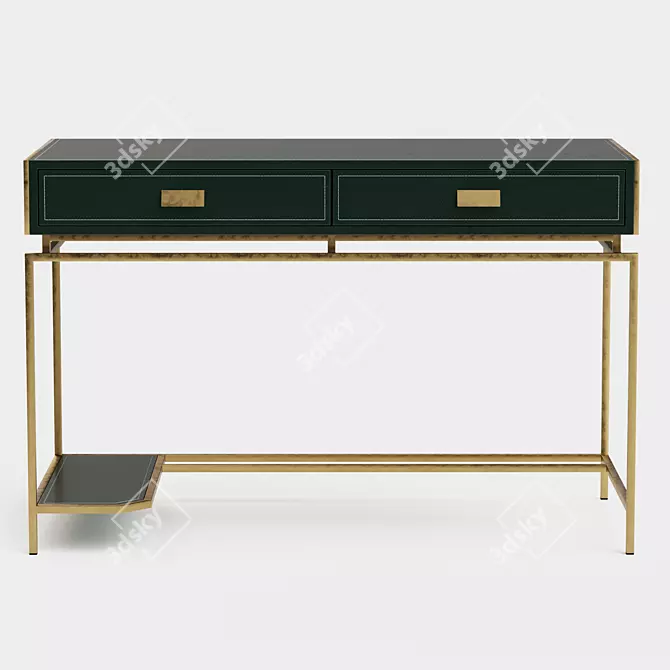 Golden Steel Work Table with Drawers and Computer Shelf 3D model image 2