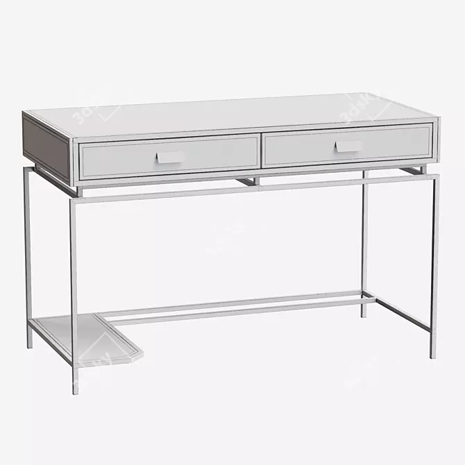 Golden Steel Work Table with Drawers and Computer Shelf 3D model image 4