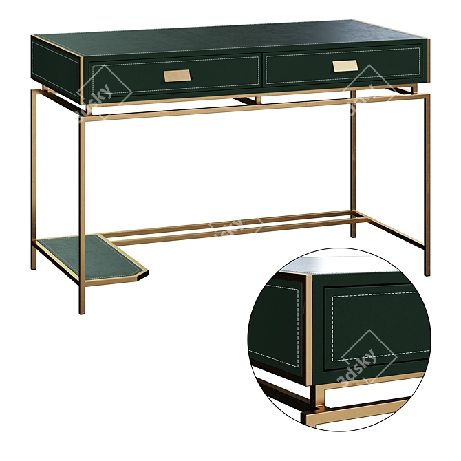 Golden Steel Work Table with Drawers and Computer Shelf 3D model image 6