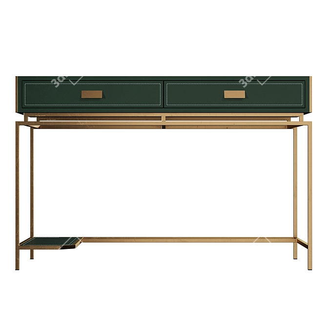 Golden Steel Work Table with Drawers and Computer Shelf 3D model image 7