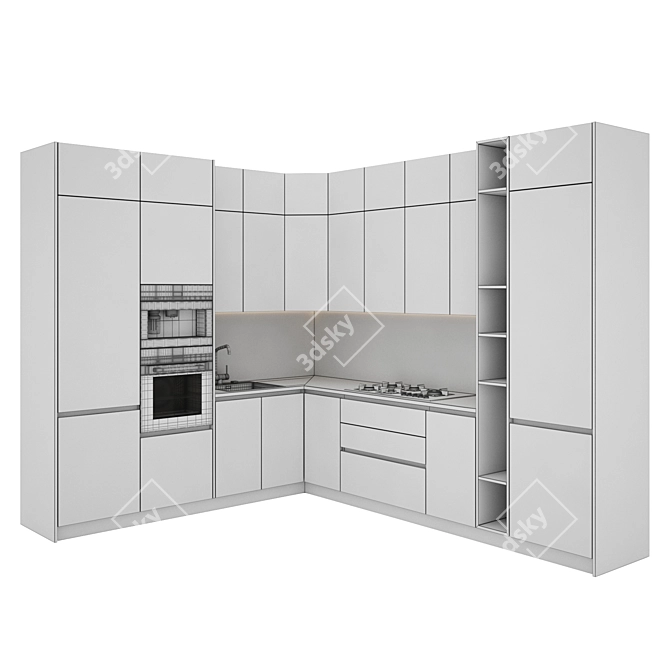 Modern Kitchen Set: Gas Hob, Oven, Coffee Machine, Sink & Hood 3D model image 5