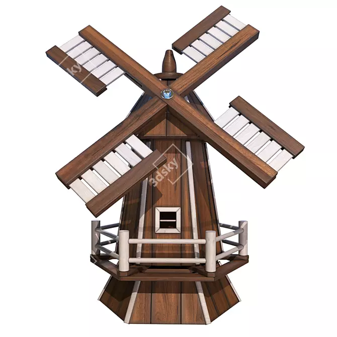 Rustic Wooden Garden Windmill 3D model image 2