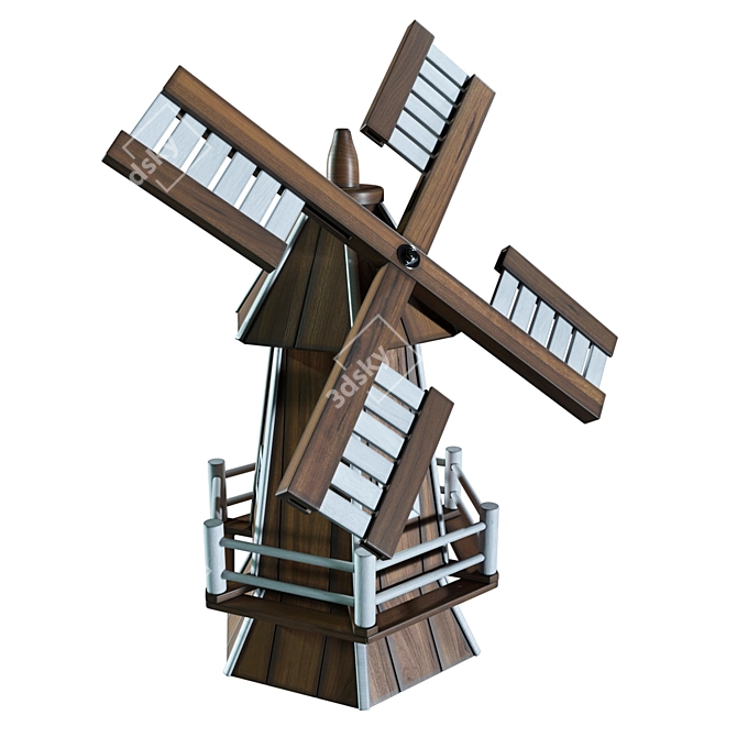 Rustic Wooden Garden Windmill 3D model image 5
