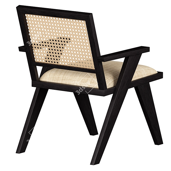 Elegant Black Upholstered Cane Chair 3D model image 3
