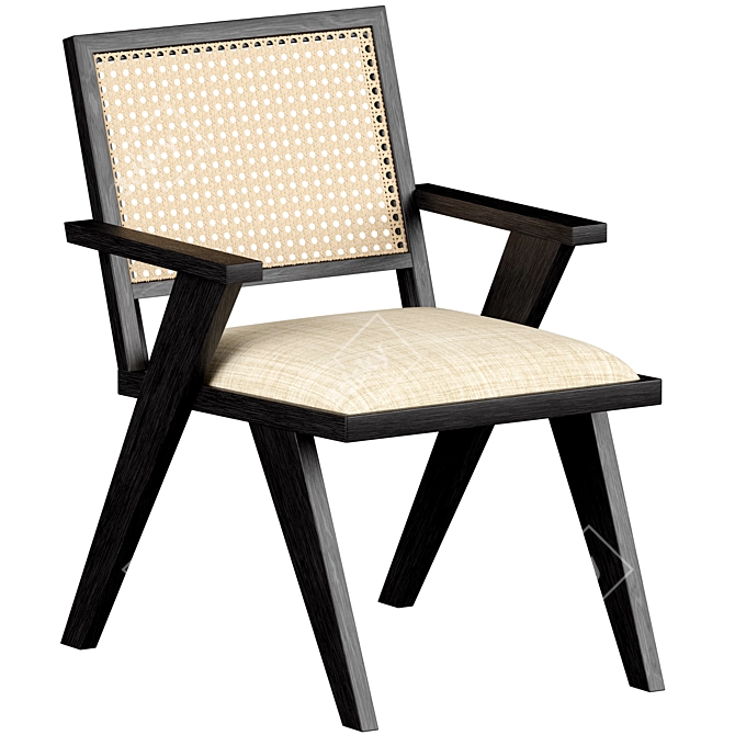 Elegant Black Upholstered Cane Chair 3D model image 5