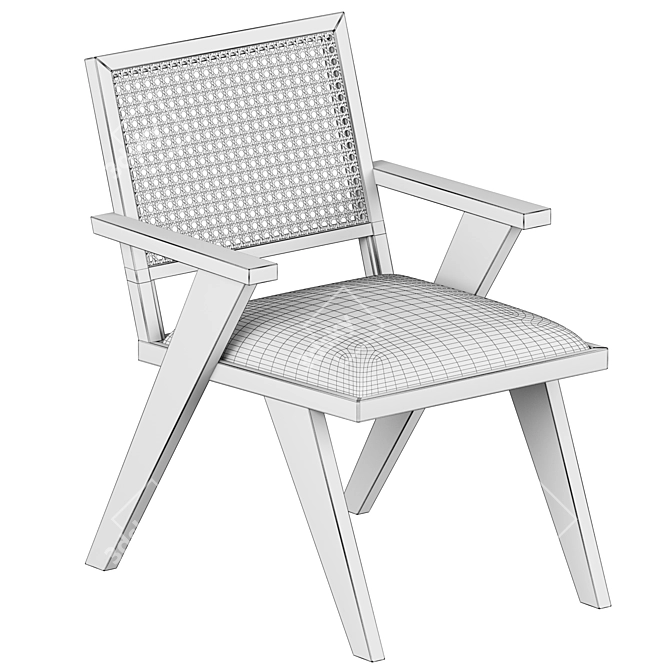 Elegant Black Upholstered Cane Chair 3D model image 8