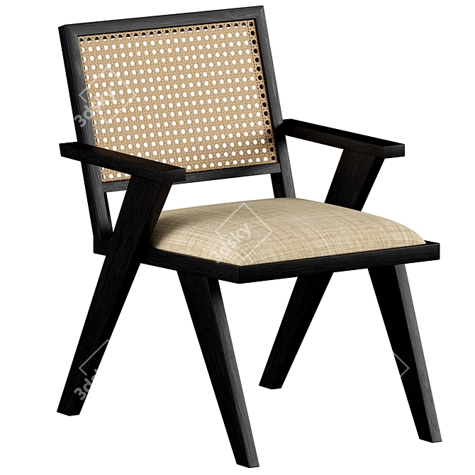 Elegant Black Upholstered Cane Chair 3D model image 9